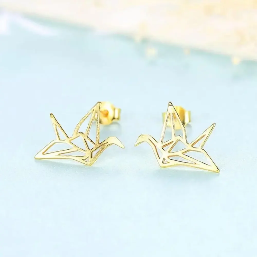 NEW sterling silver crane bird brushed stud earrings jewelry B5A